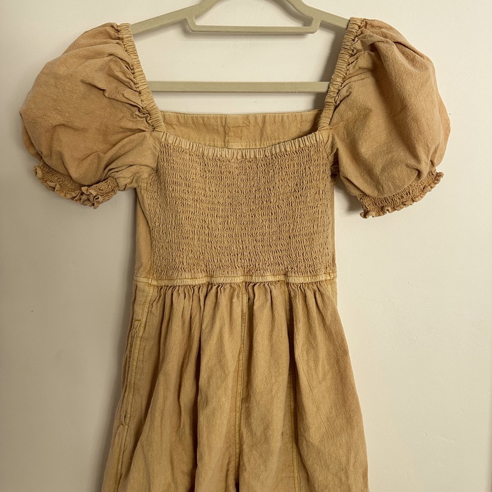 Free people puff sleeve jumpsuit- yellow with pockets